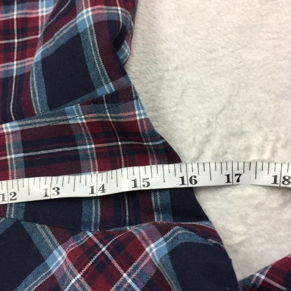 Donna Morgan Fit & Flare Crepe Dress Sz 8 Womans Navy Red Plaid Sleeveless - Picture 12 of 13